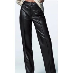 Zara Black Leather-Style Trousers